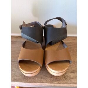 Bjork Swedish Comfort Wood Clog Sandals Brown Black Leather EU 41 US 10